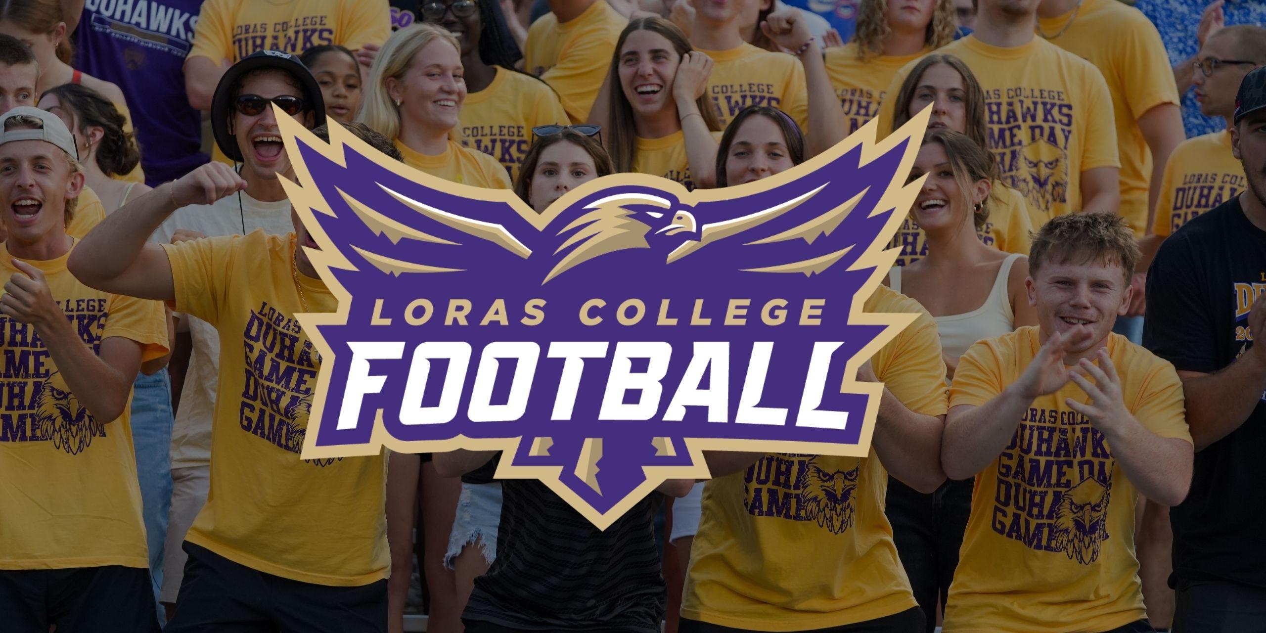 cheering crowd with Black Background Loras Football Duhawk Logo