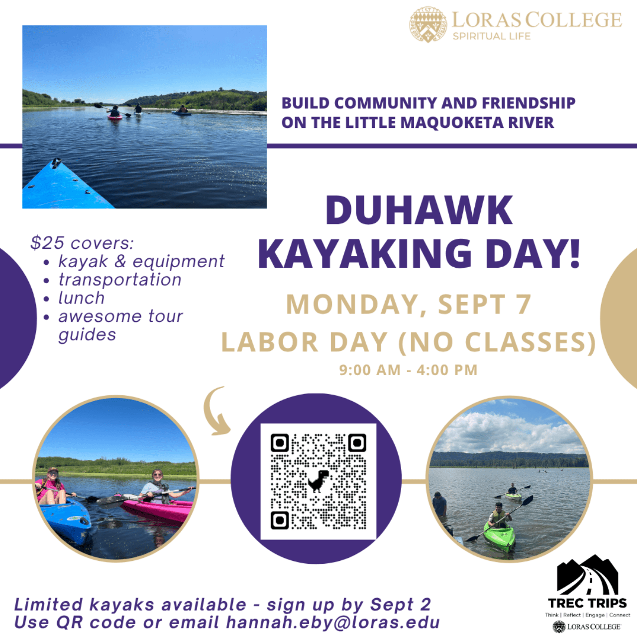 Infographic for Labor Stay Weekend Kayaking Trip at Loras College