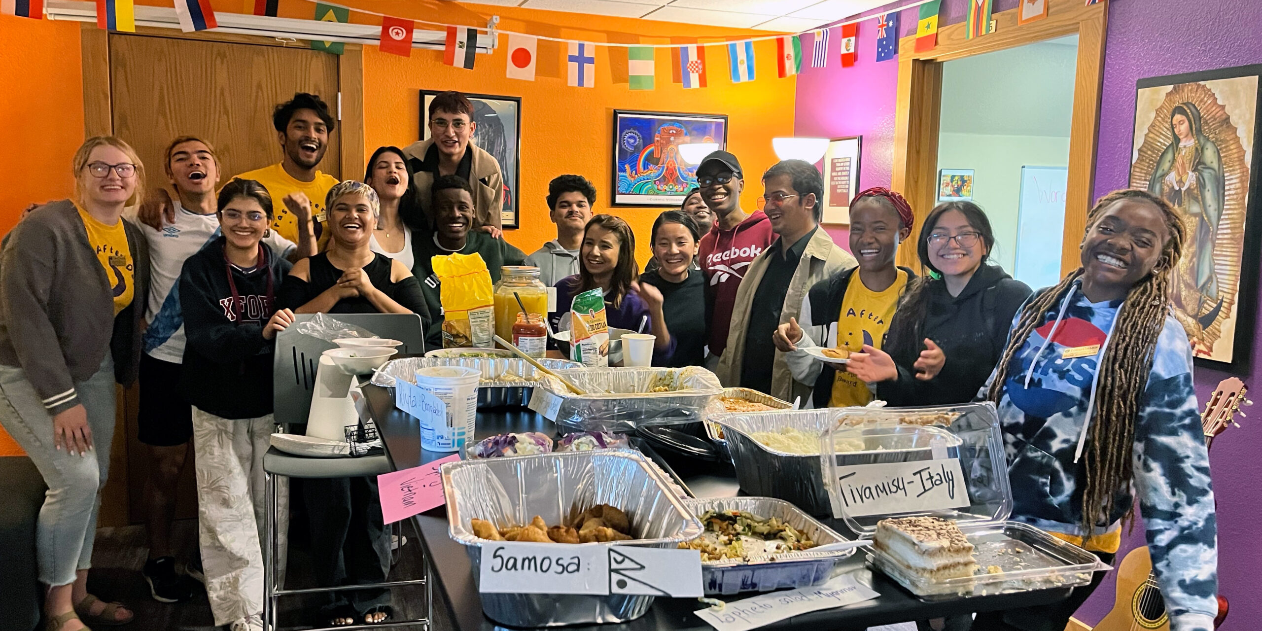 Global Student Union meeting with food from different cultures