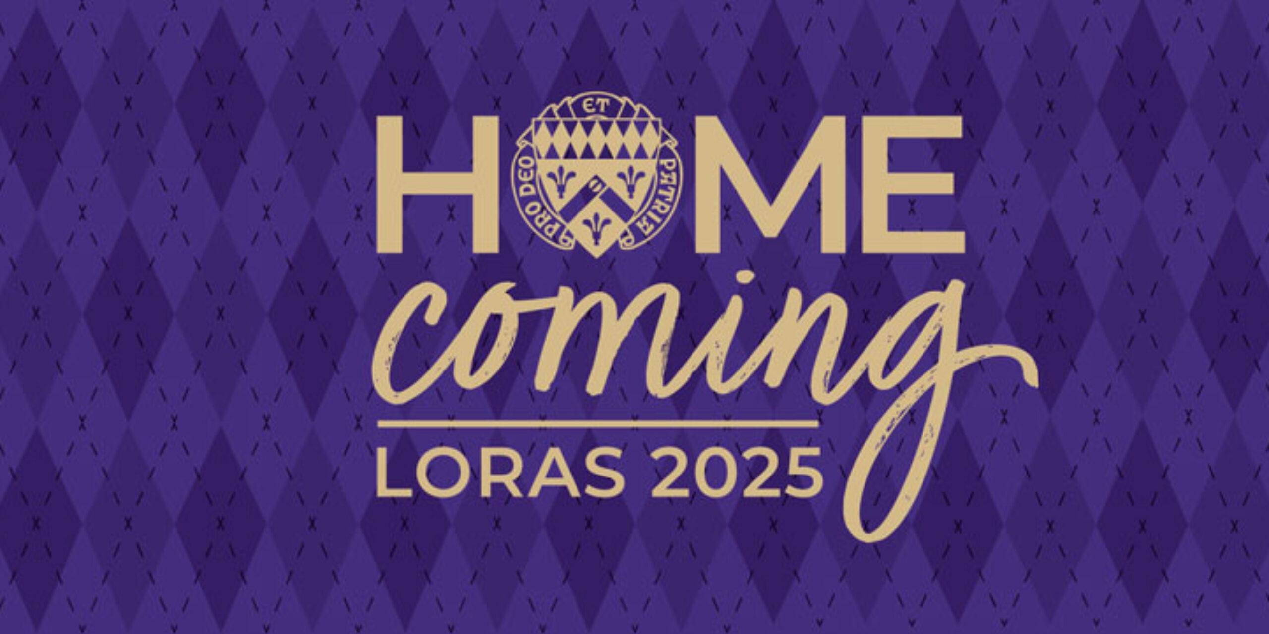 Purple banner with Homecoming 2025 logo and diamond background