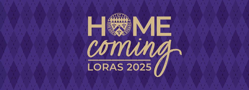 Purple banner with Homecoming 2025 logo and diamond background
