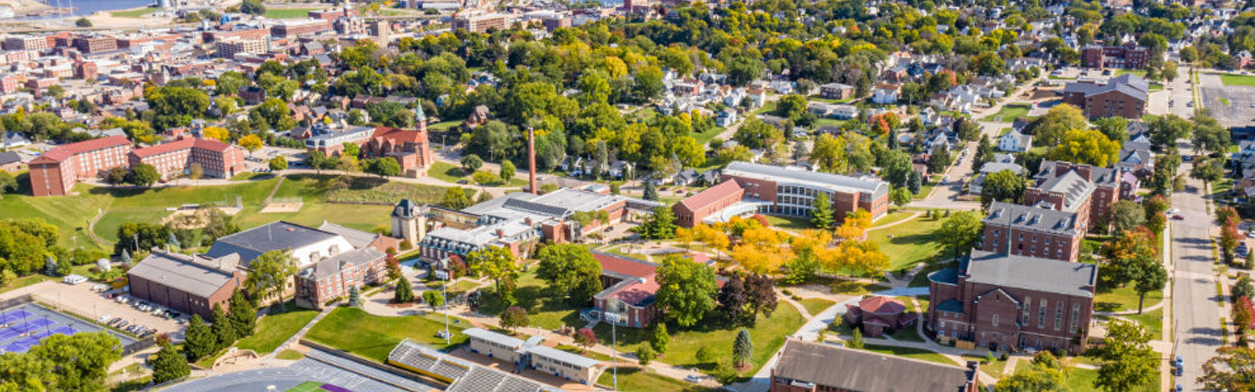 Loras College drone view from above during summer